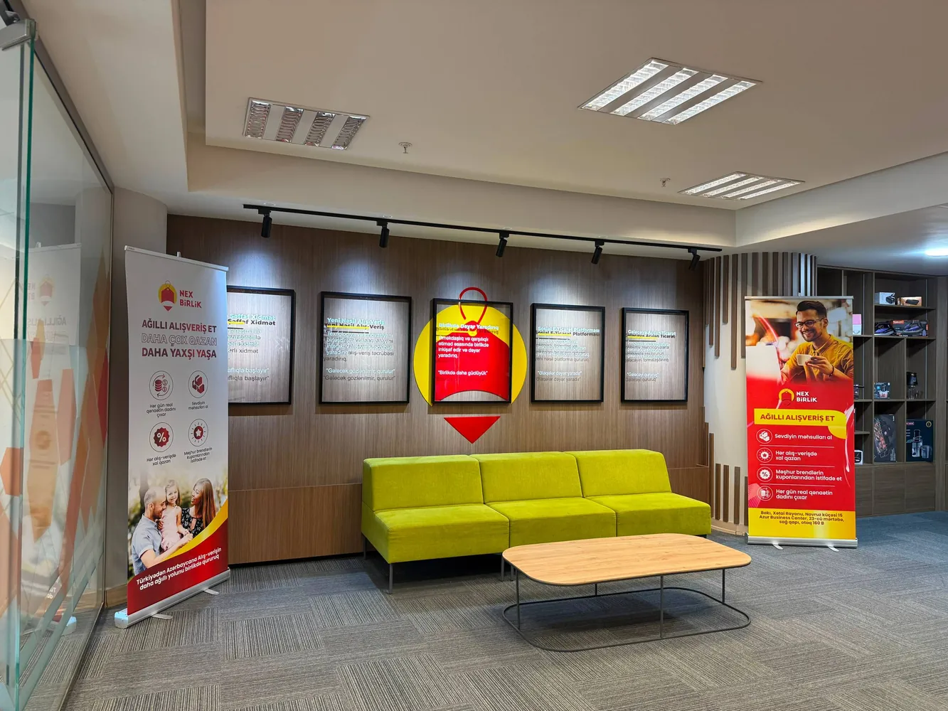 Guest reception area at NexBirlik’s Baku office