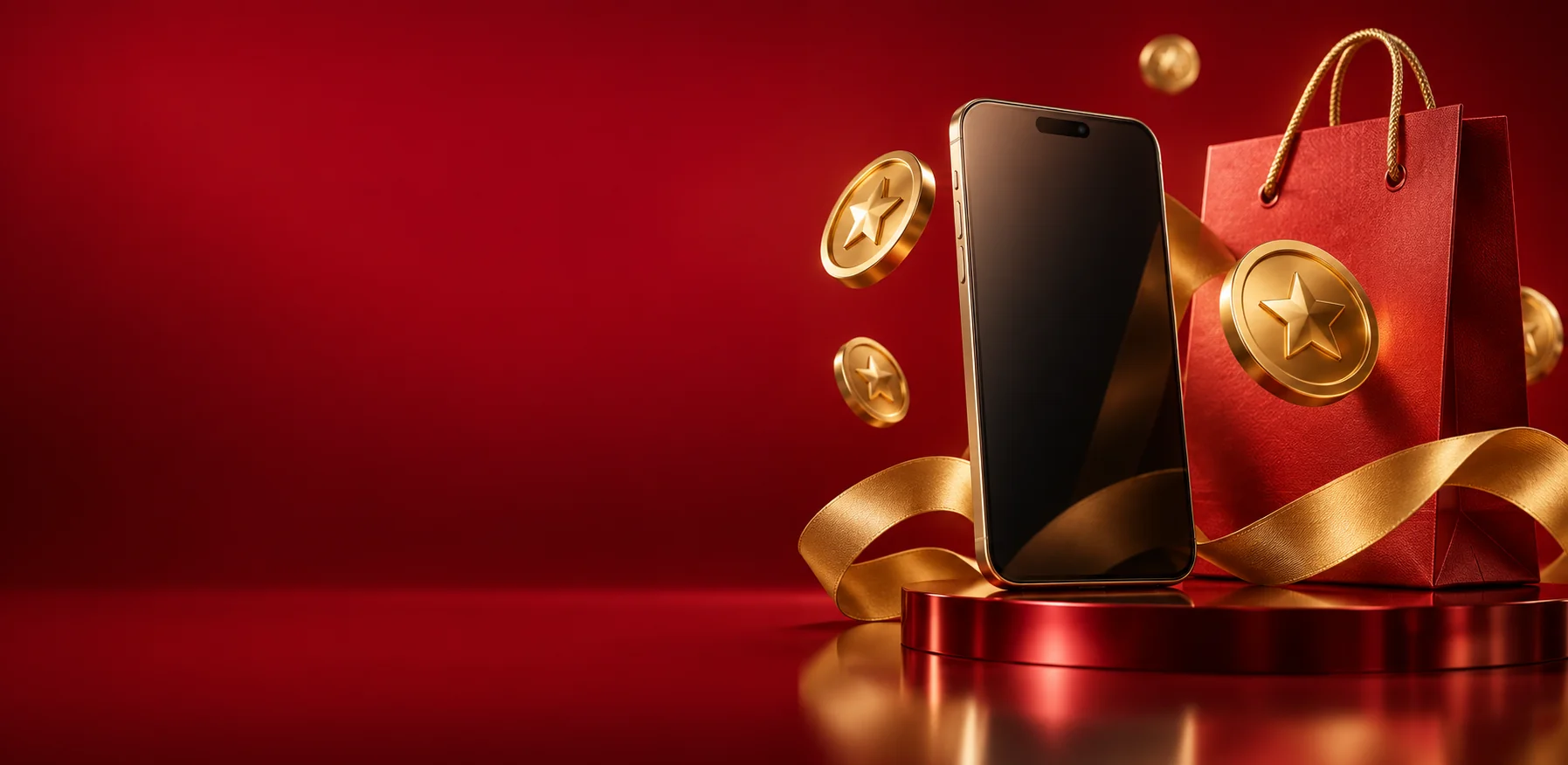 Telefon, alış-veriş çantası və bonus simvolları ilə balans mövzusunun illüstrasiyası